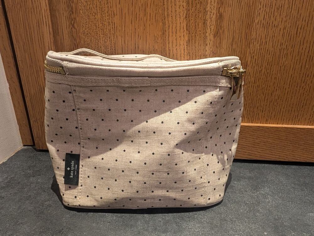 Kate Spade Beige Out To Lunch Tote Cosmetic Bag/ Insulated Polka Dot Lunch Box